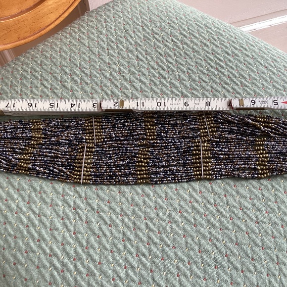 MULTI STRAND LONG STATEMENT NECKLACE GOLD Colored -GRAY -BLACK SMALL BEADS 18in - Picture 6 of 10